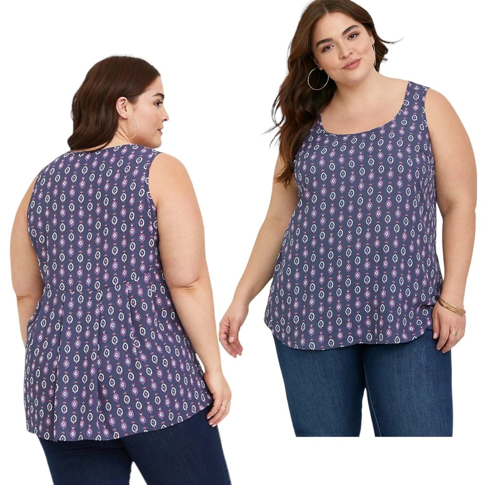 Torrid Womens Tank Top Plus Sz 2X Gray Mandala Georgette Hi Lo Pleated Back